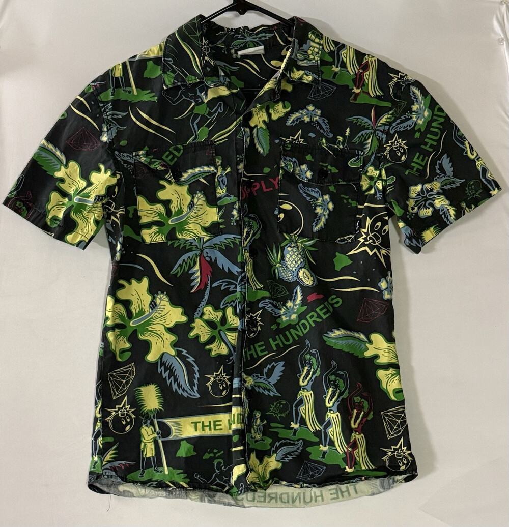 A254 The Hundreds Shirt Mens Large Diamond Supply Button Up Hawaiian Print